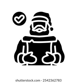 santa claus checking his list glyph icon vector. santa claus checking his list sign. isolated symbol illustration