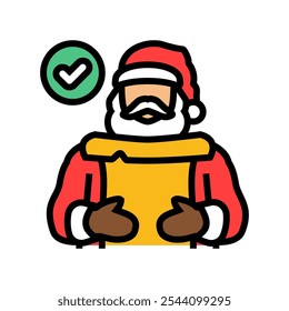 santa claus checking his list color icon vector. santa claus checking his list sign. isolated symbol illustration