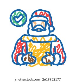 santa claus checking his list doodle icon sketch vector. santa claus checking his list sign. isolated symbol illustration