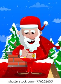 Santa Claus checking his watch. Vector cartoon character illustration.