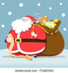 Santa claus checking list for give Christmas gifts ,Vector Illustration