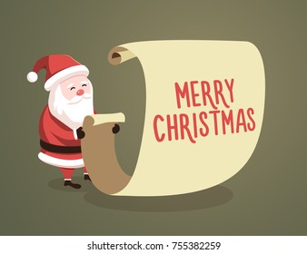 Santa Claus checking list with the Merry Christmas message. Vector illustration