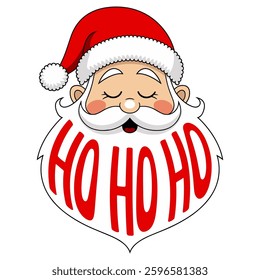 Santa Claus with cheerful expression and festive text HO HO HO in vibrant vector art style