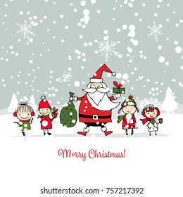 Santa Claus with children. Christmas card