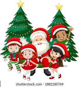 Santa Claus with children wear Christmas costume cartoon character on white background illustration