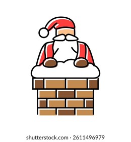 santa claus in a chimney color icon vector. santa claus in a chimney sign. isolated symbol illustration
