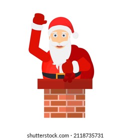 Santa Claus is in the chimney. Santa Claus is coming down the chimney, vector illustration