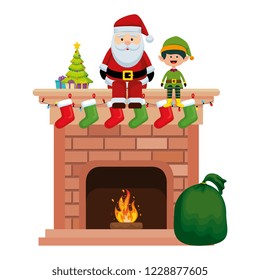 santa claus in chimney with elf