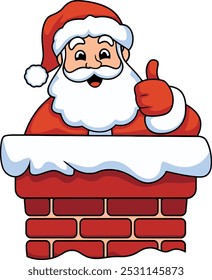 Santa Claus in chimney giving thumbs up vector illustration	