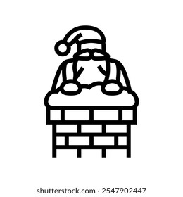 santa claus in a chimney line icon vector. santa claus in a chimney sign. isolated contour symbol black illustration