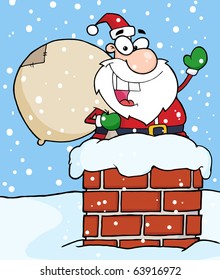 Santa Claus In Chimney Waving