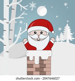 santa claus en la chimenea con el concepto de fondo invernal