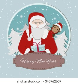 Santa Claus and Chinese Zodiac - Monkey on Retro Christmas background. Vector illustration. 2016 New Year Symbol.