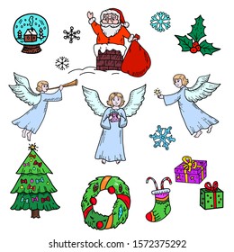 Santa Claus and Christmas Angels set collection cartoon stikers for happy Christmas