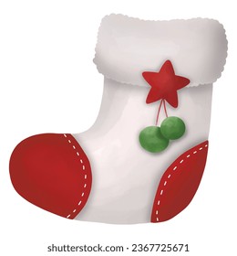 santa claus with christmas ball. christmas sock with gifts. christmas tree isolated on white. 