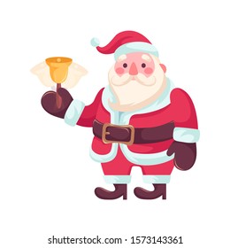 Santa Claus with a Christmas bell. Vector illustration in cartoon style. Isolated on white background. 