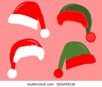 Santa Claus Christmas caps vector set