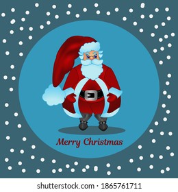Santa Claus, Christmas card, 3D Santa, vector illustration, greeting , invitation card, Santa in red clothes and glasses on a retro background