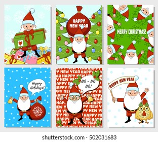 Santa Claus Christmas card. New Year collection card. 