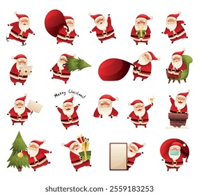 Santa Claus Christmas Character with Beard and Red Hat Vector Set