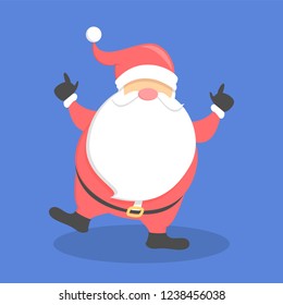 Santa Claus christmas character. Cute cartoon cheerful man in red have fun and jump. Design for vector greeting card.