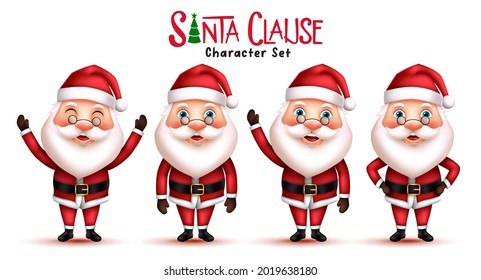 Santa claus christmas character vector set. Santa claus 3d characters in standing and waving pose and gestures with smiling facial expression for xmas season collection. Vector illustration

