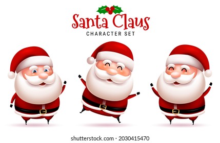 Juego de vectores de caracteres de navidad de Santa claus. Santa claus en 3d personajes lindos con una pose feliz, sonriente, alegre y alegre y gestos para el diseño de la colección de navidades. Ilustración vectorial.
