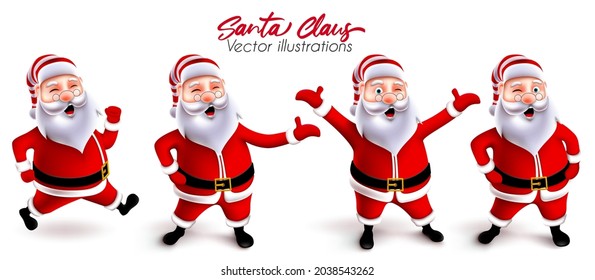 Santa Claus Christmas Character Vector Set. Santa Claus 3d Jolly Characters In Running, Standing And Cheerful Post And Gestures For Xmas Collection Design. Vector Illustration.
