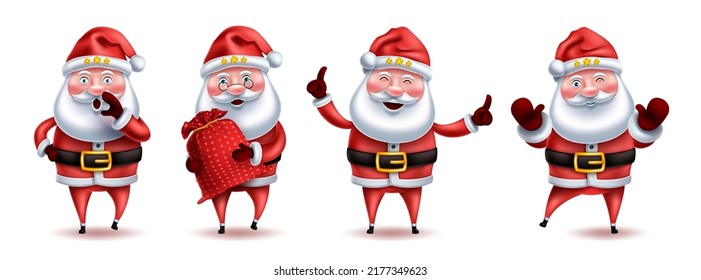 Juego de vectores de caracteres de navidad de Santa claus. Colección de personajes de Santa claus en 3d linda pose y gestos aislados en el fondo blanco para el diseño navideño feliz. Ilustración vectorial.
