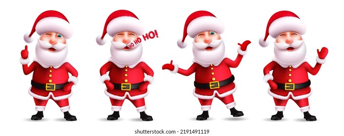 Santa claus christmas character vector set. Santa claus in 3d realistic characters with waving and laughing friendly gestures in smiling facial expression for xmas collection design.