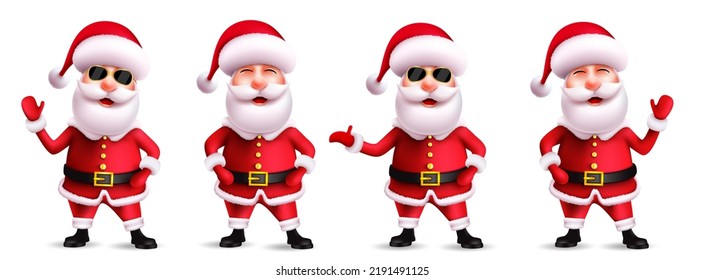 Juego de vectores de caracteres de navidad de Santa claus. Santa claus en caracteres 3d realistas con ondulación y gestos amistosos en la expresión facial sonriente para el diseño de la colección de navidades. Ilustración vectorial.
