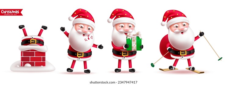 Santa claus christmas character vector set. Christmas santa claus characters in standing, singing and skating cartoon collection. Vector illustration santa character collection.
