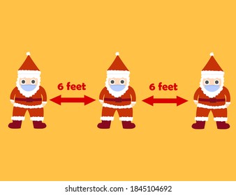 Santa claus and christmas day.Social Distancing.People in protective masks.Protection campaign from coronavirus.Self-quarantine.Card for New Year's Day.