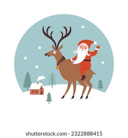 Santa Claus and Christmas deer. Christmas illustration