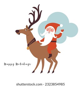 Santa Claus and Christmas deer. Christmas illustration