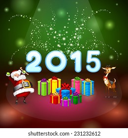 Santa Claus and Christmas deer, many gifts