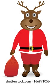 Santa Claus in Christmas deer mask on white background