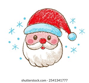 Santa Claus, Christmas doodle crayon pastel drawing. Hand drawn Santa Claus in red hat, child vector. Pencil cute sketch, Christmas Noel isolated winter painting. Cartoon pen childish simple art