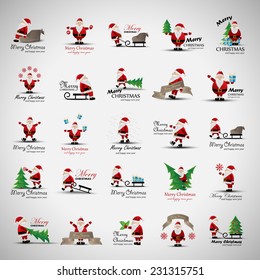 Santa Claus And Christmas Elements Set - Isolated On Gray Background - Vector Illustration, Graphic Design Editable For Your Design, Christmas Concept 