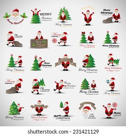 Santa Claus And Christmas Elements Set - Isolated On Gray Background - Vector Illustration, Graphic Design Editable For Your Design, Christmas Concept 