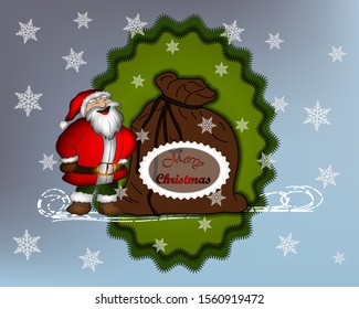 Santa Claus and Christmas. Gift bag, holiday, winter, snowflakes. Christmas mood.