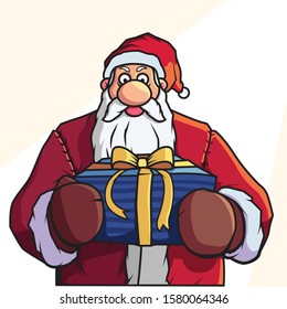 Santa Claus with Christmas Gift, Cartoon Illustration  