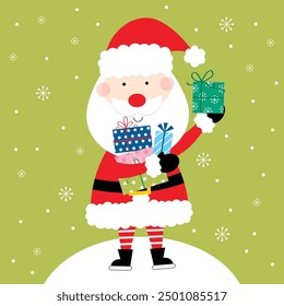 santa claus with christmas gift greeting card design