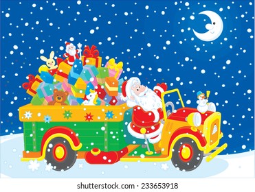 Santa Claus with Christmas gifts on his truck