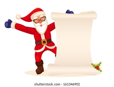 Santa Claus with Christmas Gifts and Wishing List