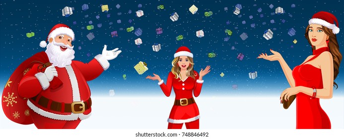 Santa Claus and Christmas girls