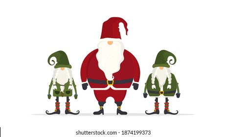 Santa Claus and Christmas gnomes. New year concept. Vector.