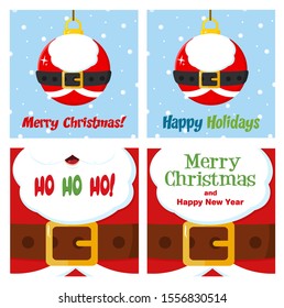 Santa Claus Christmas Greetings Card Set 1. Flat Vector Collection Isolated On White Background