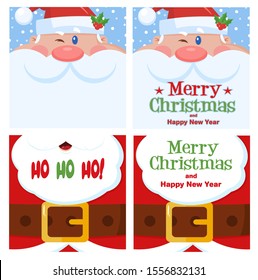 Santa Claus Christmas Greetings Card Set 2. Flat Vector Collection Isolated On White Background