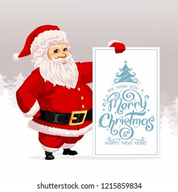 Santa Claus with christmas greetings signboard